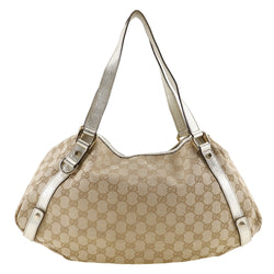 [GUCCI] Gucci Tote Bag 130736 GG canvas beige shoulder handbag A5 snap button ladies