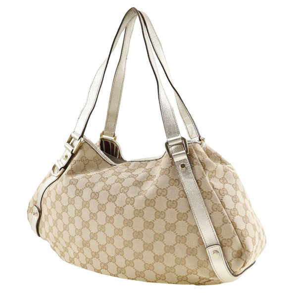 [Gucci] Gucci 
 Bolsa 
 130736 GG Canvas Beige Homoding Bold A5 Botón Snap Ladies