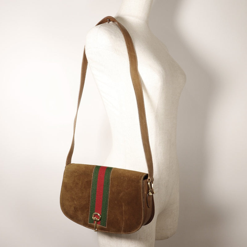 [Gucci] Gucci 
 Viejo bolso de hombro de Gucci 
 Sherry Line Swed x Firita de hombro de cuero beige viejos gucci damas