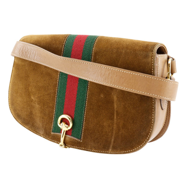 [Gucci] Gucci Viejo bolso de hombro Gucci Línea de jerez de jerez Swed x cuero beige hombro colgajo de gucci damas