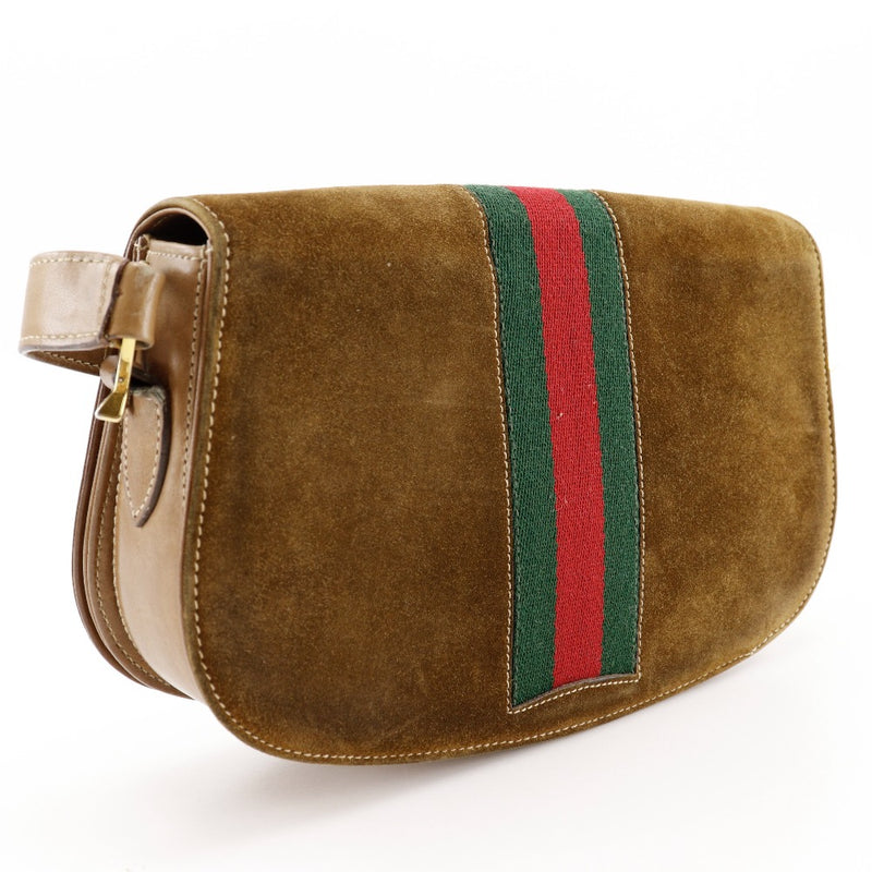 【GUCCI】グッチ
 オールドグッチ ショルダーバッグ
 シェリーライン スウェード×レザー ベージュ 肩掛け フラップ Old Gucci レディース