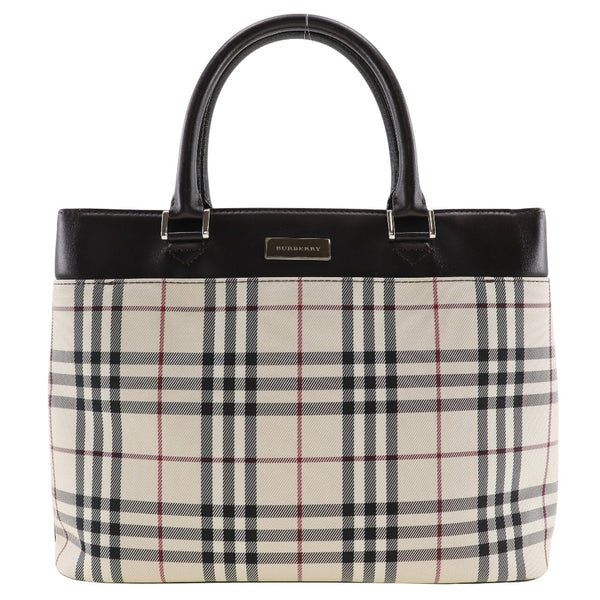 【BURBERRY】バーバリー
 ノバチェック ハンドバッグ
 ナイロンキャンバス×レザー ベージュ/こげ茶 手提げ A5 オープン Nova Check レディース