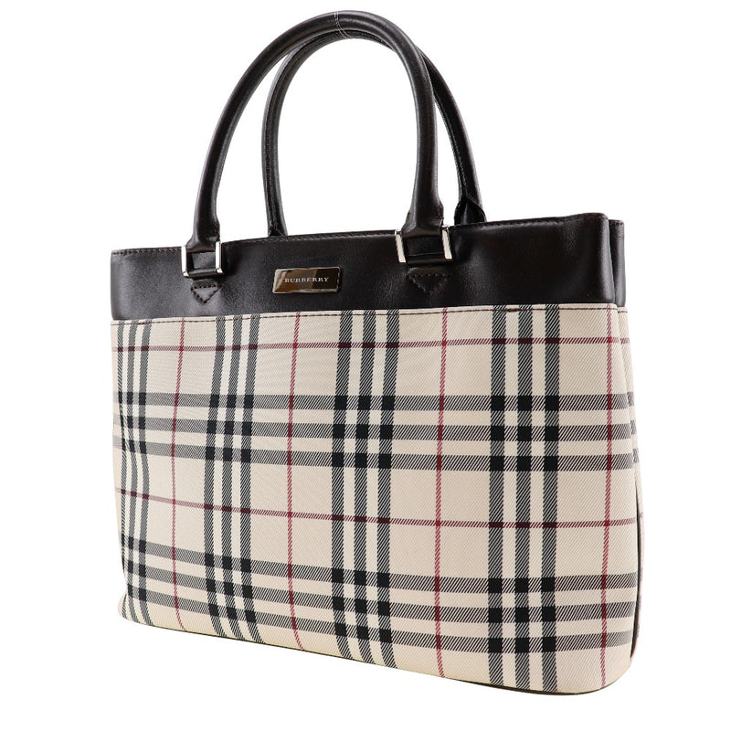 【BURBERRY】バーバリー
 ノバチェック ハンドバッグ
 ナイロンキャンバス×レザー ベージュ/こげ茶 手提げ A5 オープン Nova Check レディース