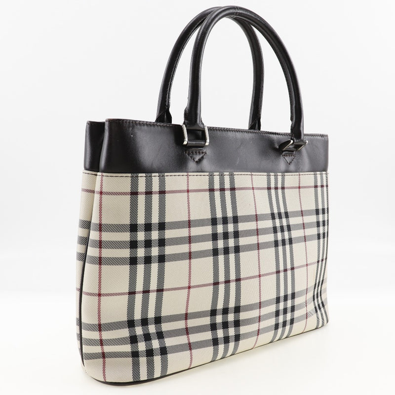 【BURBERRY】バーバリー
 ノバチェック ハンドバッグ
 ナイロンキャンバス×レザー ベージュ/こげ茶 手提げ A5 オープン Nova Check レディース