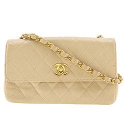 [Chanel] Chanel 
 miniMatelasse Bolso de hombro 
 Cadena de hombro Ram piel beige diagonal giro bloqueo mini matelasse damas b-rank