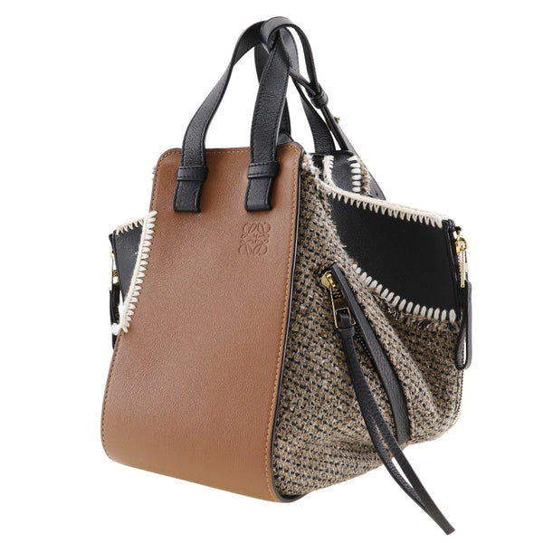 [Loewe] Loebe Hammock Small Handbag 2way Shoulder Tweed x 가죽 차 차 매달려 어깨 핸즈프라 2Way A5 오픈 해먹 소형 숙녀 A+Rank