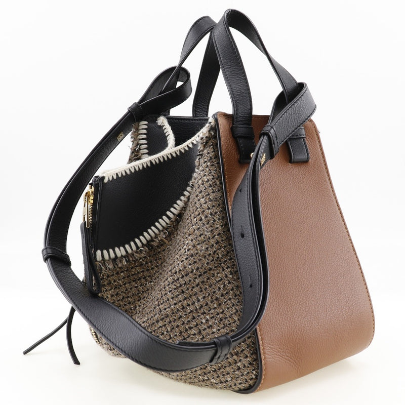 [Loewe] Loebe Hammock Small Handbag 2way Shoulder Tweed x 가죽 차 차 매달려 어깨 핸즈프라 2Way A5 오픈 해먹 소형 숙녀 A+Rank