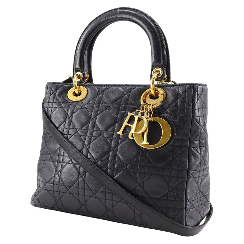 [Dior] Christian Dior 
 Lady Dior Handbag 
 KANAGE 2WAY HOMBO RUMSKIN HOMBO NEGRO Handal 2way A5 Sporter Lady Dior Ladies