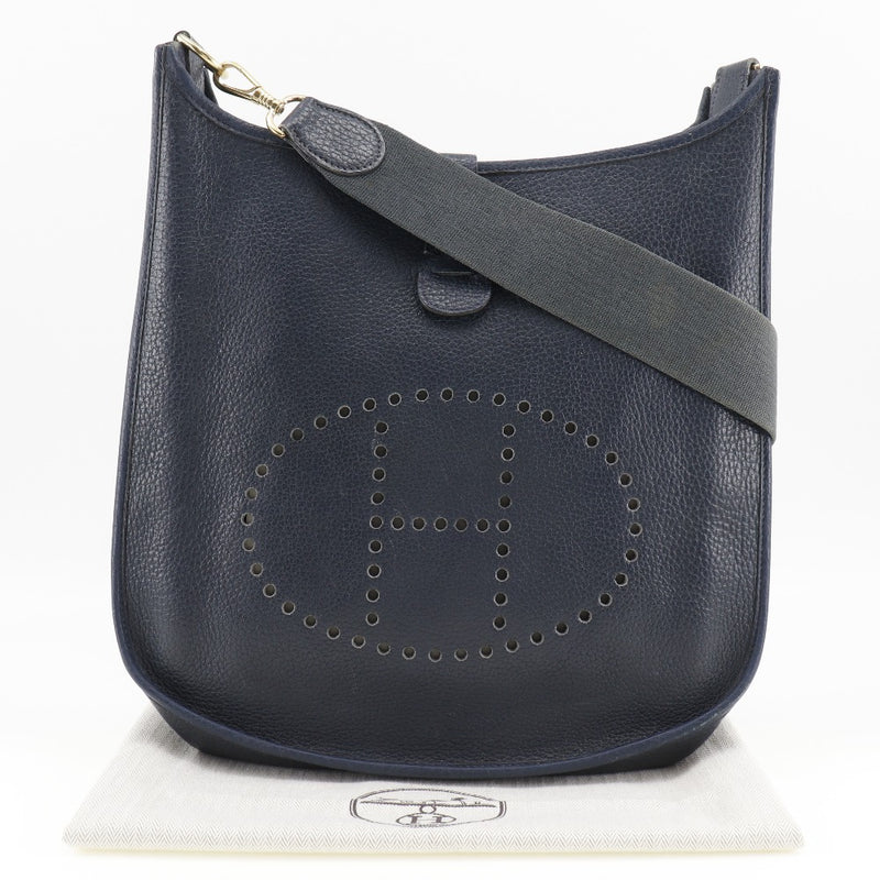 [HERMES] Hermes 
 Evulin 1gm Shoulder Bag
 Abrin leather Navy Diagonal Shoulder A4 Snap button EVELYNE1GM Ladies