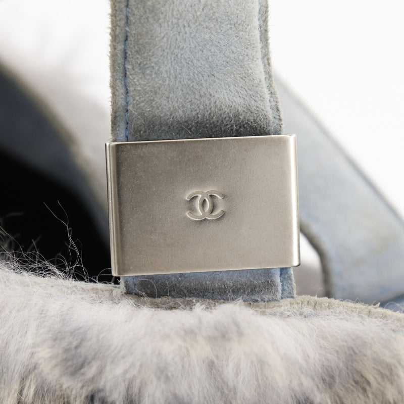 [CHANEL] Chanel COCO Mark Handbag Rapin Rabbit Fur Blue Gray Handscape A5 Open COCO Mark Ladies