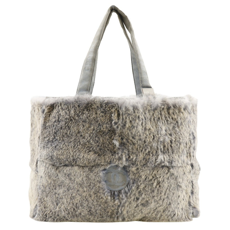 [CHANEL] Chanel COCO Mark Handbag Rapin Rabbit Fur Blue Gray Handscape A5 Open COCO Mark Ladies