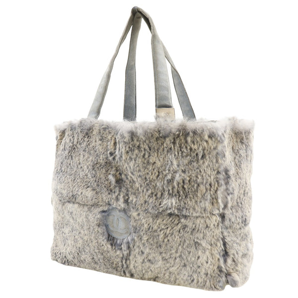 [CHANEL] Chanel 
 COCO Mark Handbag 
 Lapin Rabbit Fur Blue Gray Handbag A5 Open COCO Mark Ladies