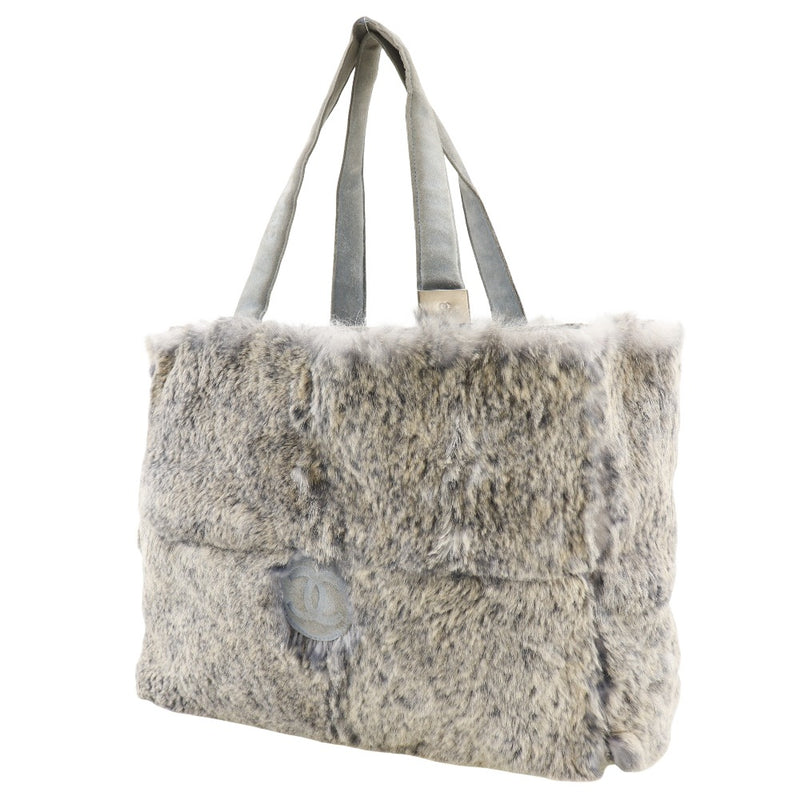 [CHANEL] Chanel COCO Mark Handbag Rapin Rabbit Fur Blue Gray Handscape A5 Open COCO Mark Ladies