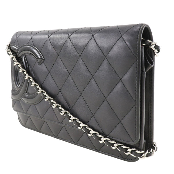 [Chanel] Portefeuille de chaîne Chanel Long portefeuille Cambon Ligne A46646 Calf x Émail Black Snap Bouton Chaîne de chaîne