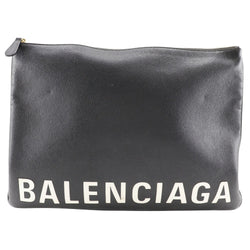 [BALENCIAGA] Balenciaga Logo Clutch Bag Leather Black A5 Fastener LOGO Unisex