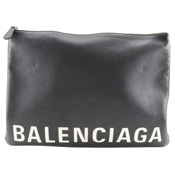 【BALENCIAGA】バレンシアガ
 ロゴ クラッチバッグ
 レザー 黒 A5 ファスナー logo ユニセックス