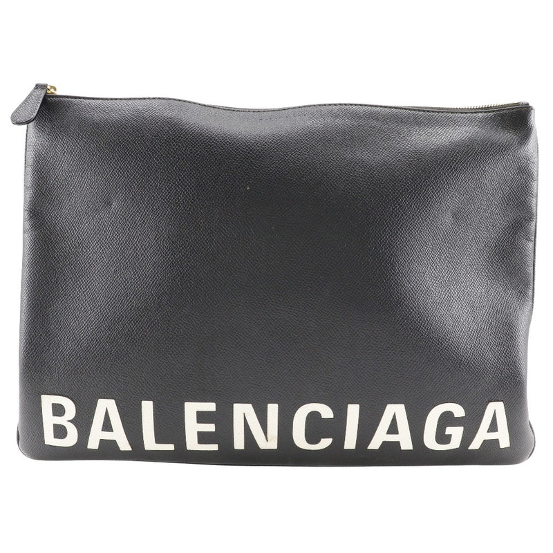 [Balenciaga] Balenciaga徽标离合器袋皮革黑色A5紧固件徽标女用