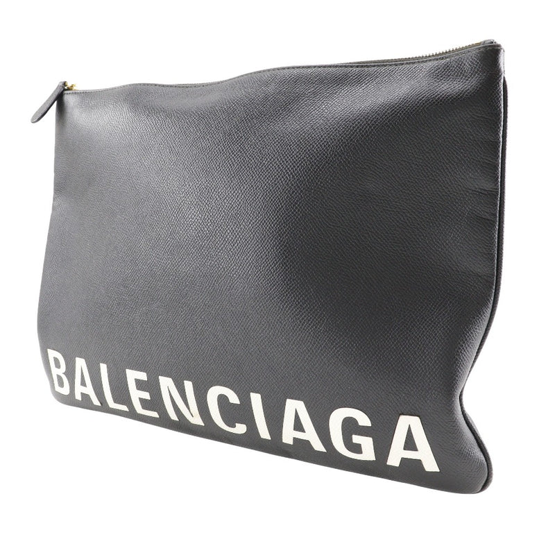 [BALENCIAGA] Balenciaga Logo Clutch Bag Leather Black A5 Fastener LOGO Unisex