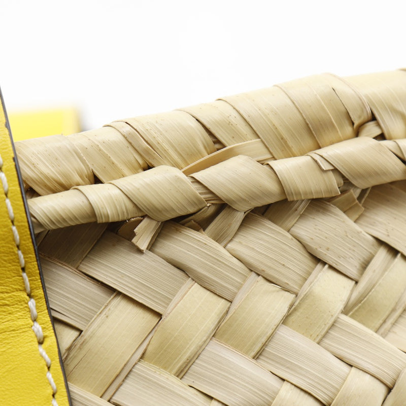 [LOEWE] Loebe basket bag Tote Bag Straw BagBag Raffia x Leather Yellow Shoulder Handscope A4 Open Basket Bag Ladies A-Rank