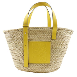 [LOEWE] Loebe basket bag Tote Bag Straw BagBag Raffia x Leather Yellow Shoulder Handscope A4 Open Basket Bag Ladies A-Rank