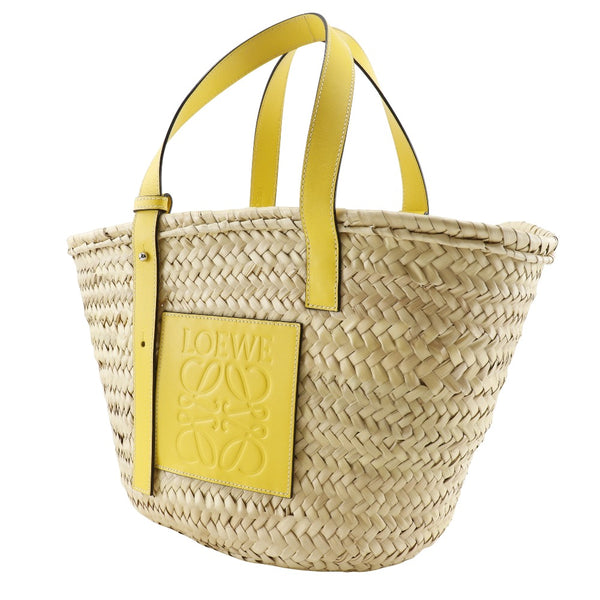 [Loewe] Loewe 
 Bolsa de bolsas de canasta 
 Kago Bag Raffia x cuero de hombro amarillo a4 canasta abierta bolso damas a-rank