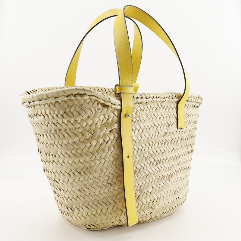 [Loewe] Loebe Bank Bag Bag Casket Bag Bak Bag Bag Raffia x Cuero Bolso de hombro amarillo A4 Bolsa de cesta abierta Damas A-Rank