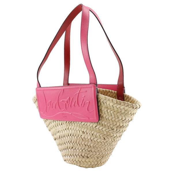 [Christian Louboutin] Christian Lubutan Loubishore Small Tote Bag Bag Kago Raffia x CUERO POSE POSIBLE ABIERTO LOUBISHORE PEQUEÑAS DE LAS PEQUEÑAS A-RANK