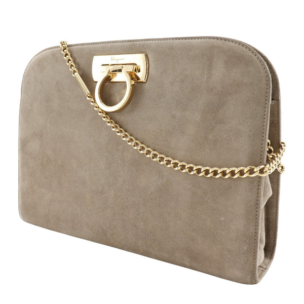 [Salvatore Ferragamo] Salvatore Ferragamo 
 Bolso de hombro de cadena 
 Gancini 2way Clutch P21-0587 Swedy Beige Diagonal Hanging 2way A5 ChainShouder Damas B-Rank