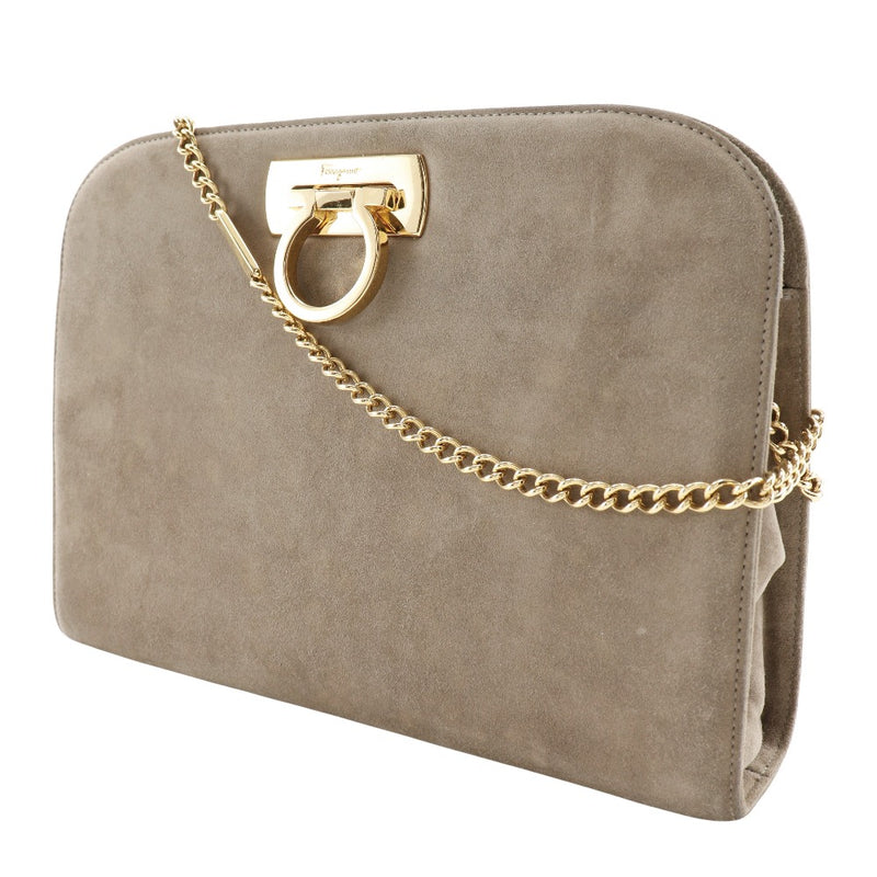 [Salvatore Ferragamo] Salvatore Ferrifer Gamo Bag de l'épaule de l'épaule Ganchini 2WAY P21-0587 Swedy Beige Diagonal 2way A5 Chain-shoursder dames B-Rank