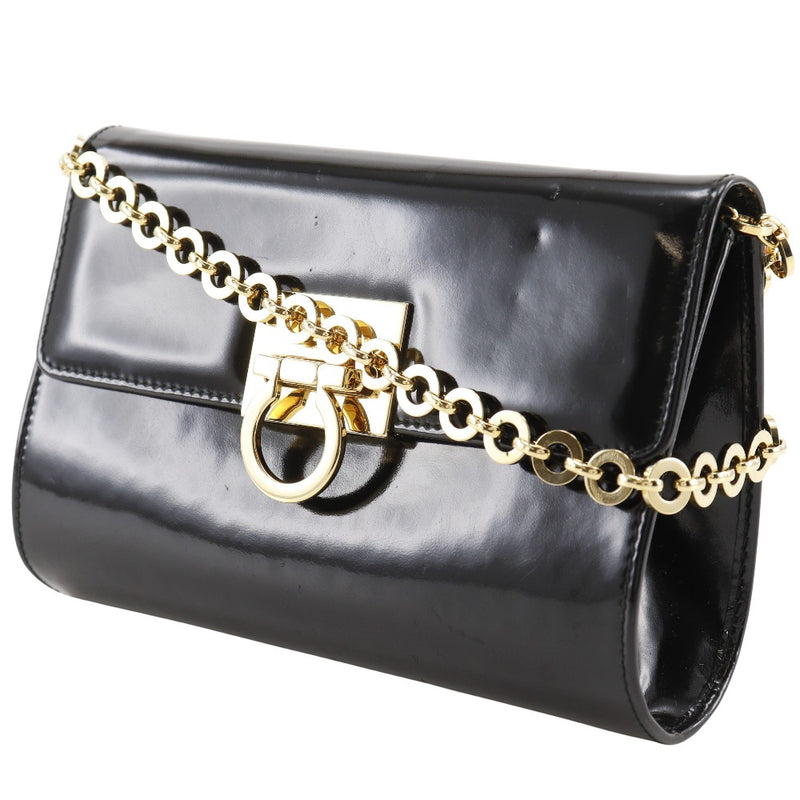 [Salvatore Ferragamo] Salvatore Ferragamo 
 Bolso de hombro de cadena 
 Gancini Clutch 2way AQ21-8752 Enamelo Black Diagonal Hanging 2way Flap Chainhoulder Damas