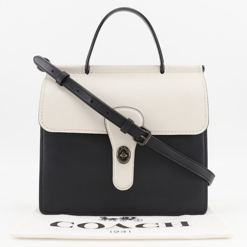 [Coach] Coach Willis Handsbag 2WAY TUMPER Cuir en cuir noir / blanc Diagonale Handscape 2way A5 Turn Lock Willis Ladies