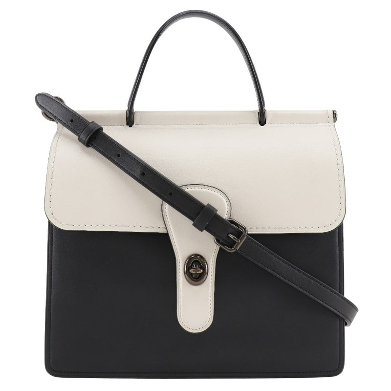 [Coach] Coach Willis Handsbag 2WAY TUMPER Cuir en cuir noir / blanc Diagonale Handscape 2way A5 Turn Lock Willis Ladies