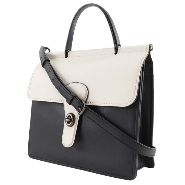 [Coach] Coach Willis Handsbag 2WAY TUMPER Cuir en cuir noir / blanc Diagonale Handscape 2way A5 Turn Lock Willis Ladies