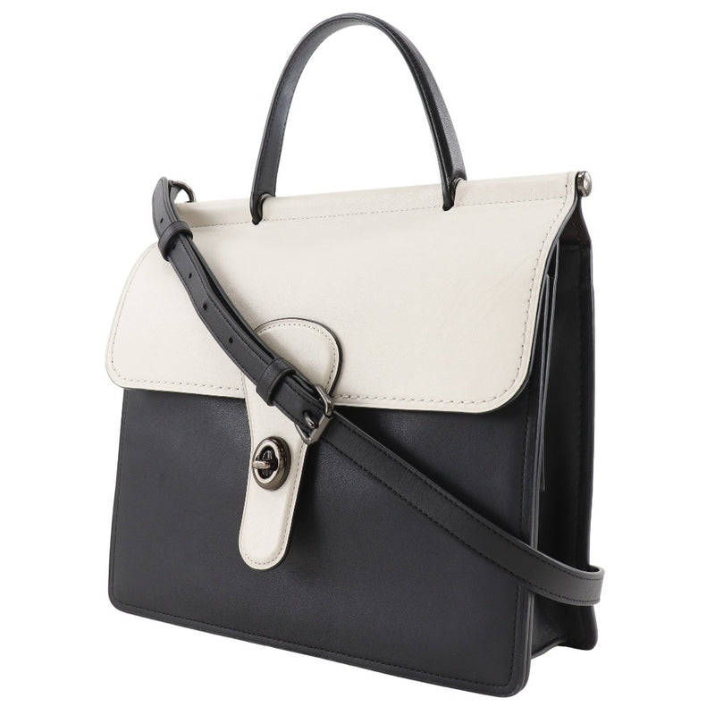 [Entrenador] Entrenador Willis Handbag 2way Searting de cuero negro/blanco Shoulder Diagonal Handscape 2way A5 Gurn Lock Willis Ladies