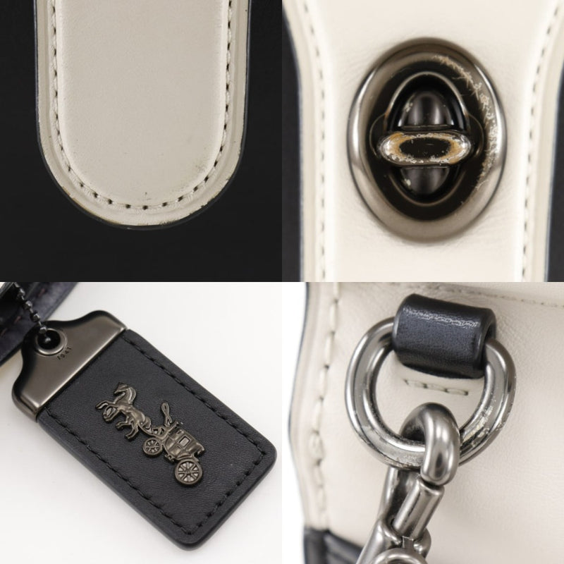 [Coach] Coach Willis Handsbag 2WAY TUMPER Cuir en cuir noir / blanc Diagonale Handscape 2way A5 Turn Lock Willis Ladies