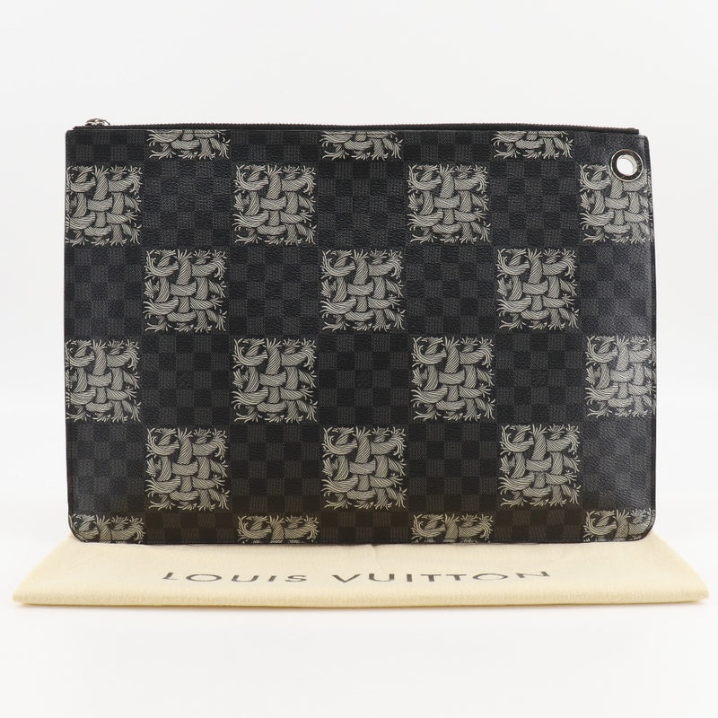 [Louis Vuitton]LOUIS VUITTON
 Pochette Jules GM Clutch Bag 
 Christopherne Mess M61232 Dami Graphit Canvas Black MI3165 Engraved A5 Fastener POCHETTE JULES GM Men's A-Rank