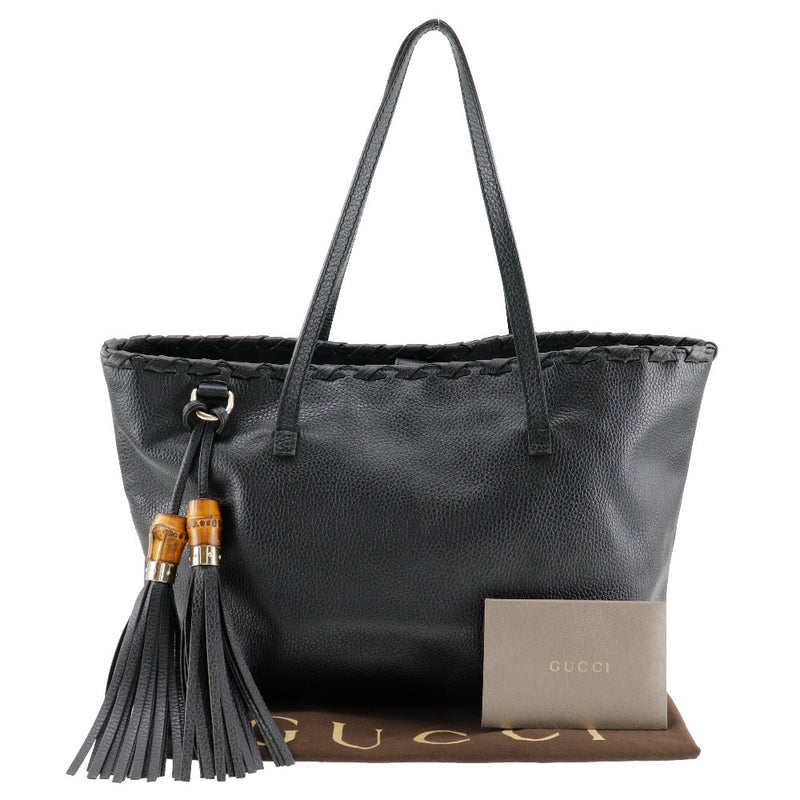 [GUCCI] Gucci Bamboo Fringe Tote Bag 354665 Leather Black Shoulder Handscope A4 Magnet Type Bamboo Fringe Ladies A-Rank