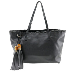 [Gucci] Gucci Bamboo Fringe Tote Bag 354665 Handal de la hombro negro de cuero A4 Tipo de bambú Fringe Damas A-Rank