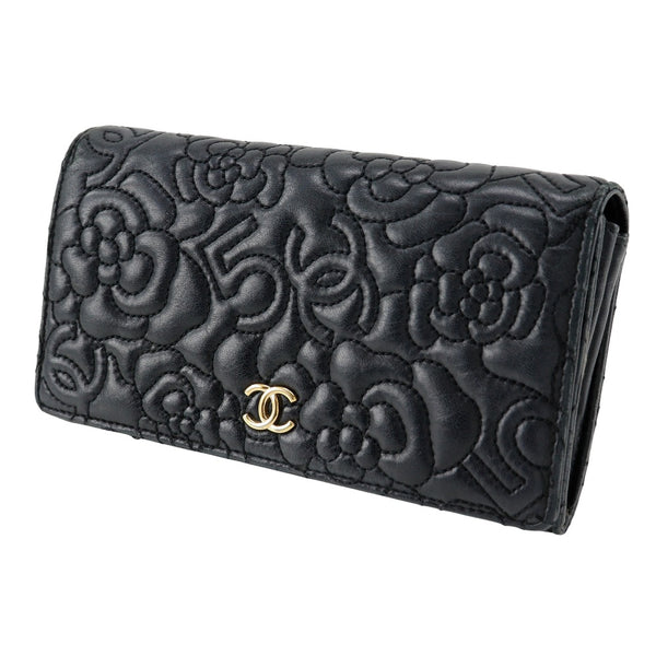 [CHANEL] Chanel Camelia NO5 Purse Ramskin Black Snap button CAMELLIA NO5 Ladies