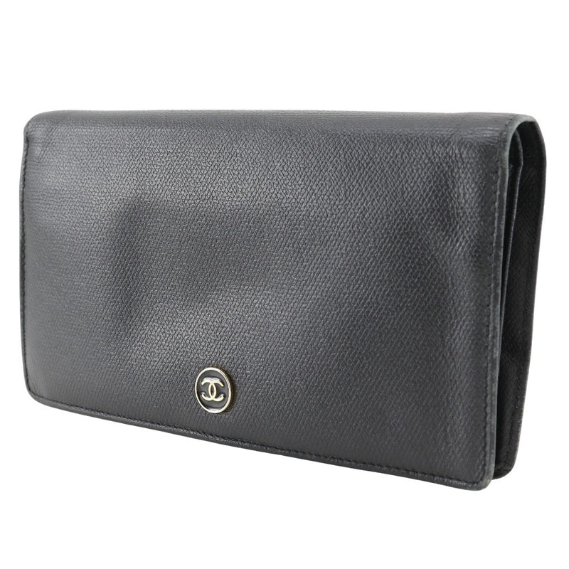 [Chanel] Chanel Coco Button Long portefeuille A20904 Cuir noir ouvert Coco Button dames B-Rank