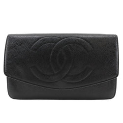 [Chanel] Chanel COCO Mark Billetera larga caviar piel botón negro snap mark mark damas b-rank