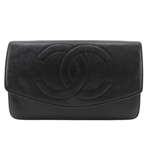 [Chanel] Chanel 
 COCO Mark Billetera 
 Caviar Skin Black Snap Button Coco Mark Ladies B-Rank