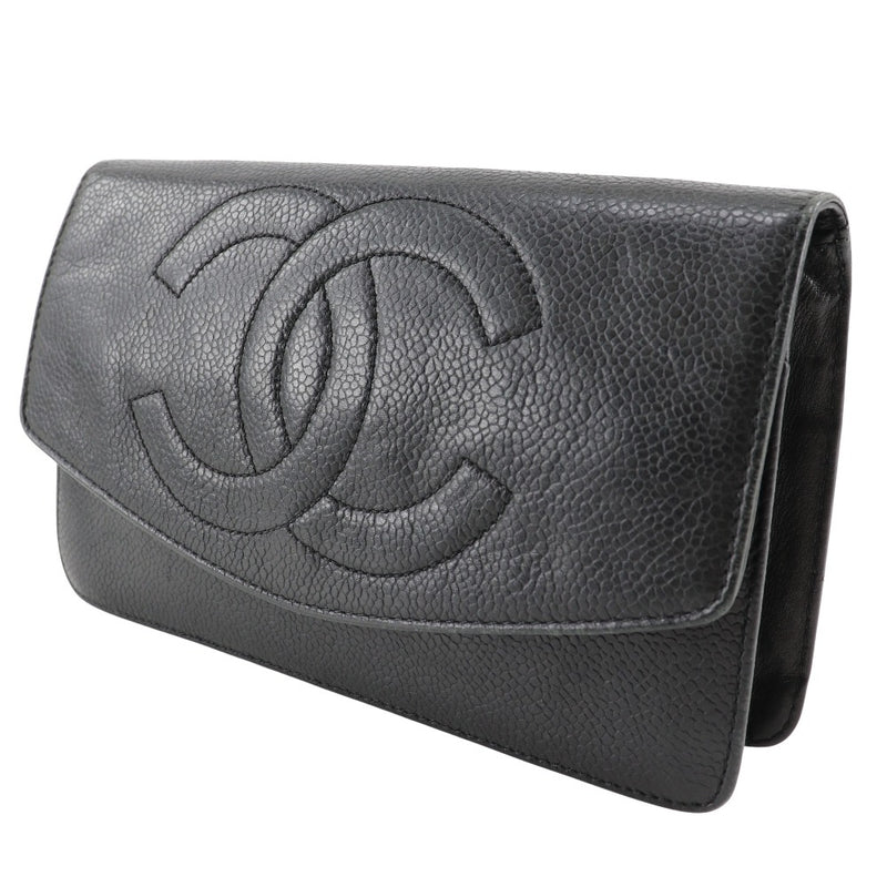 [Chanel] Chanel 
 COCO Mark Billetera 
 Caviar Skin Black Snap Button Coco Mark Ladies B-Rank