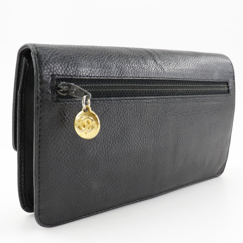 [CHANEL] Chanel COCO Mark Purse Caviar Skin Black Snap button COCO Mark Ladies B-Rank