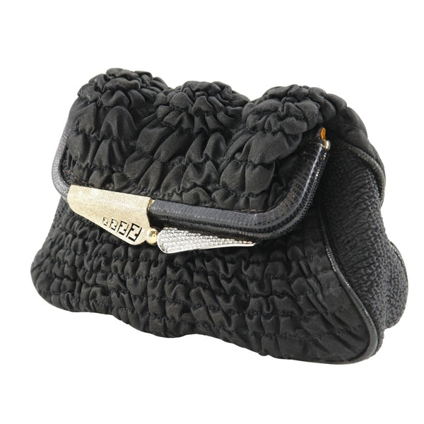 [FENDI] Fendi 
 Gamaguchi clutch bag 
 Pouch Satin× Canvas black snap button GAMAGUCHI Ladies