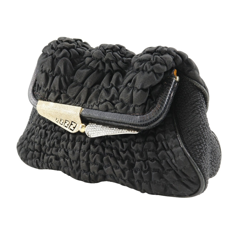 [FENDI] Fendi Gamaguchi Clutch Bag Pouch Satin× Canvas black snap button GAMAGUCHI Ladies