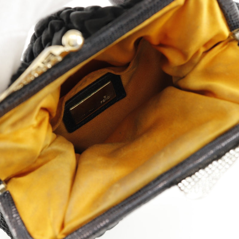 [FENDI] Fendi Gamaguchi Clutch Bag Pouch Satin× Canvas black snap button GAMAGUCHI Ladies