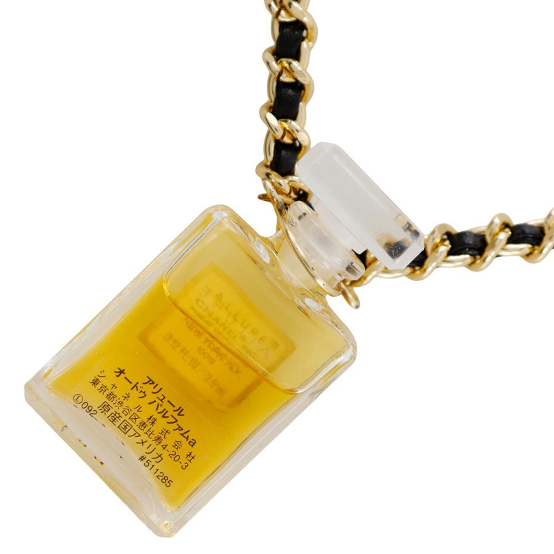 【CHANEL】シャネル
 パフュームボトル ネックレス
 アリュール 金メッキ×レザー 約32.2g Perfume bottle レディース