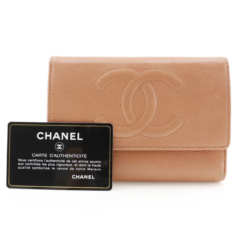 【CHANEL】シャネル
 ココマーク 三つ折り財布
 キャビアスキン ピンク スナップボタン COCO Mark レディース