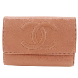 [CHANEL] Chanel COCO Mark Three -foldWallet Caviar skin Raspberry Pink Snap button COCO Mark Ladies